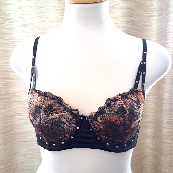 pleasure state Couture | Black Multi color snake skin studded women's bra - Picture 1 of 9